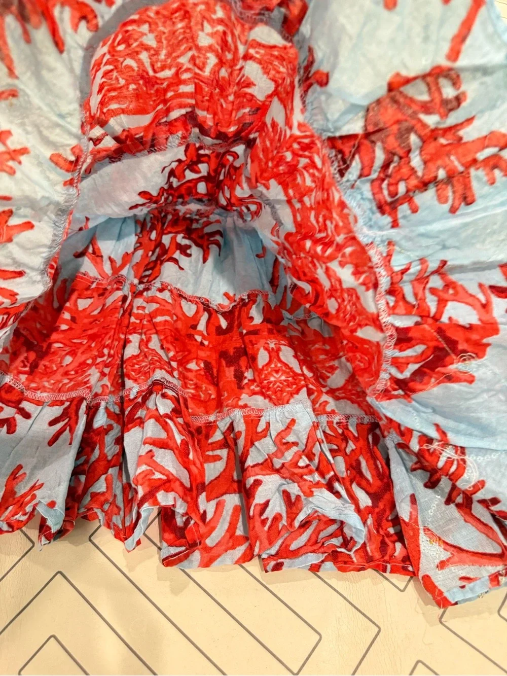 Antica Sartoria Blue & Red Coral Pattern Dress
